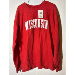 NWT Pressbox Mens Wisconsin Corded Long Sleeve Crewneck Shirt‎ Red 2XL